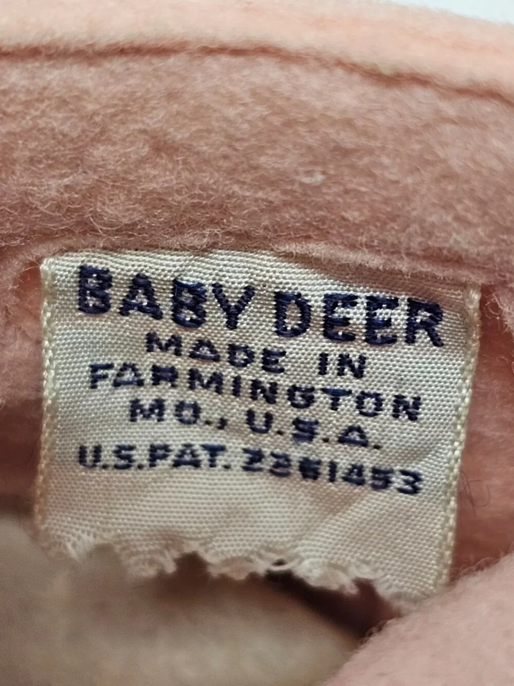 Vintage Infant Baby Deer Pink Felt Wool Satin Lace Made in Farmington USA Shoes